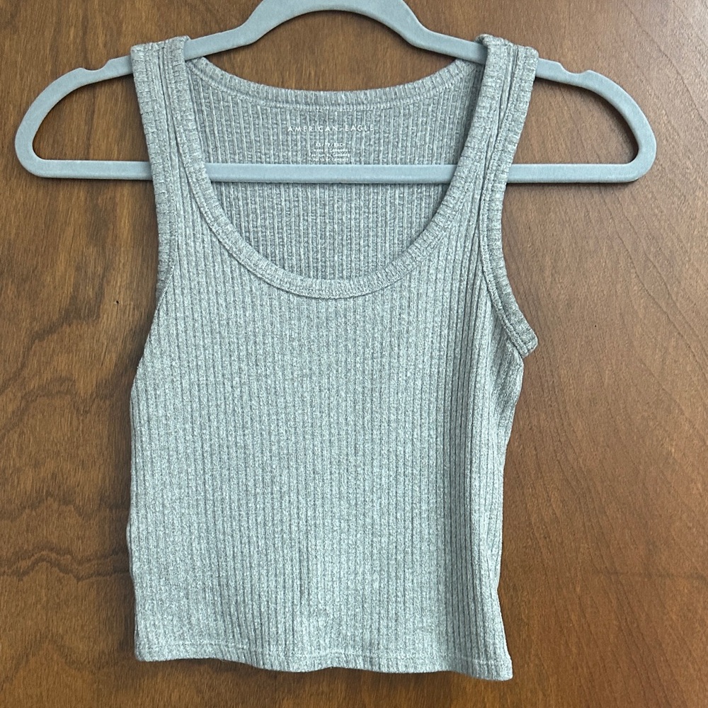 American Eagle Outfitters Light Gray Ribbed Tank Top